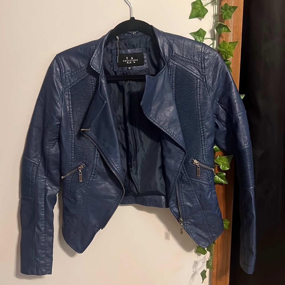 Women’s blue leather jacket